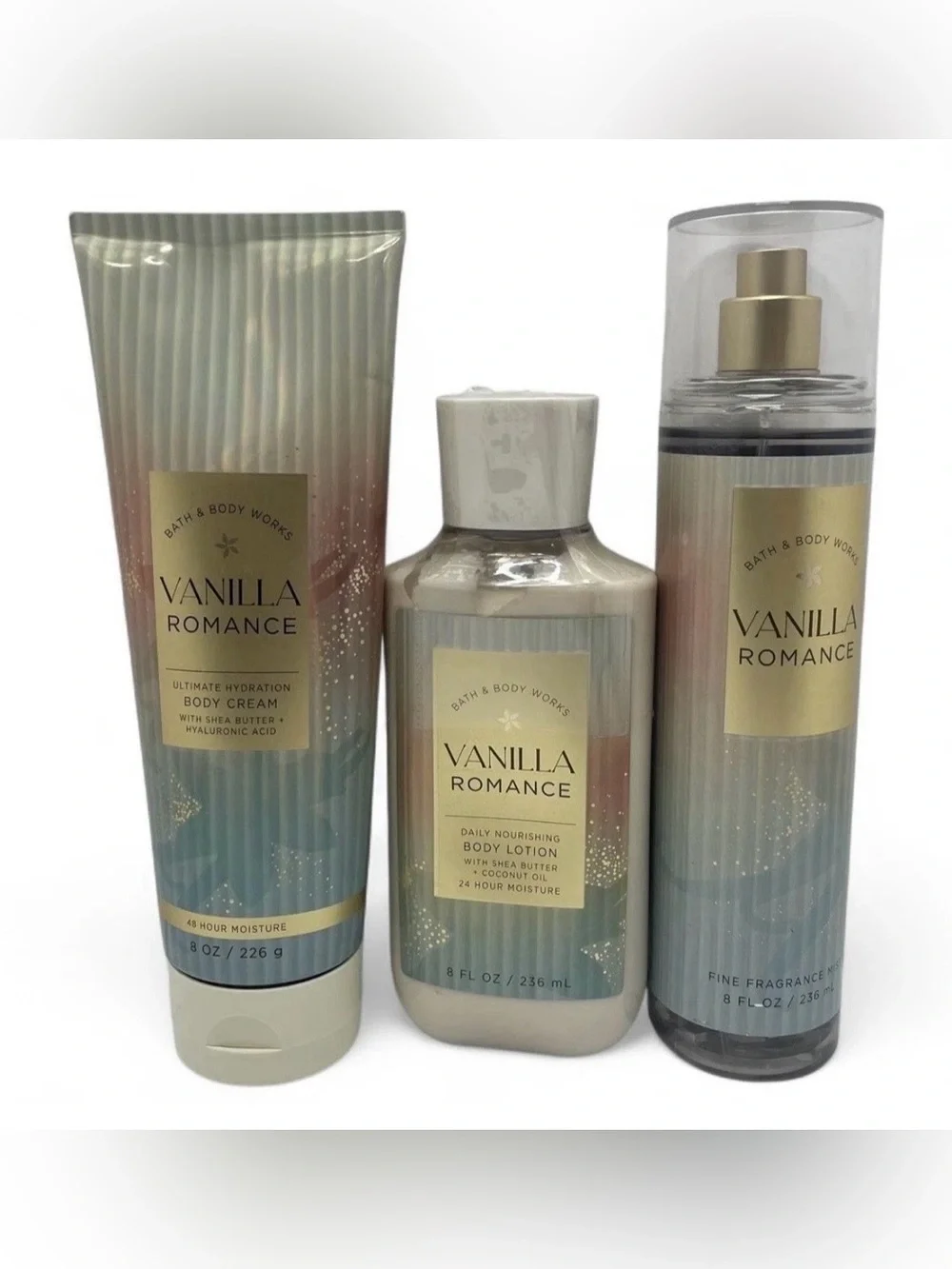Bath & Body Works Vanilla Romance 3 Piece Bundle Lotion, Cream & Fragrance Mist